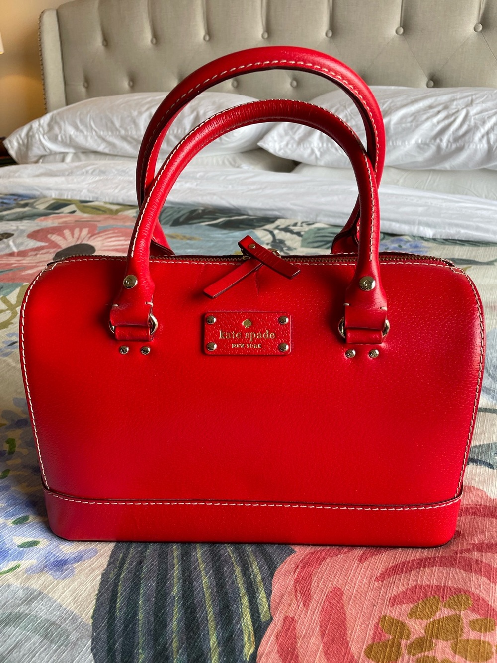 Kate Spade New York Cherry Red Leather Bowler Satchel Handbag